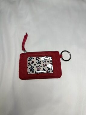 Red Floral ID Card Holder Keychain
